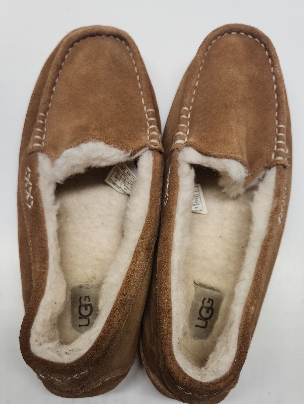 UGG Womens Chestnut Brown Suede Shearling Slip-On Loafers Size 8